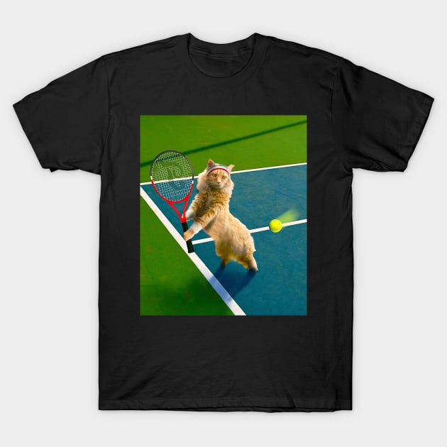 Maine Coon Cat Playing Tennis T-Shirt by Random Galaxy